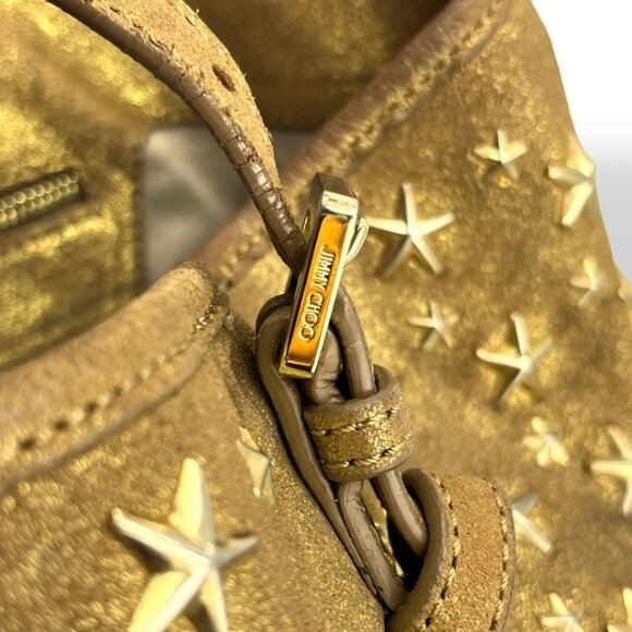 JIMMY CHOO Sasha S Studded Tote Bag Beige Gold Leather Handbag - Picture 9 of 9